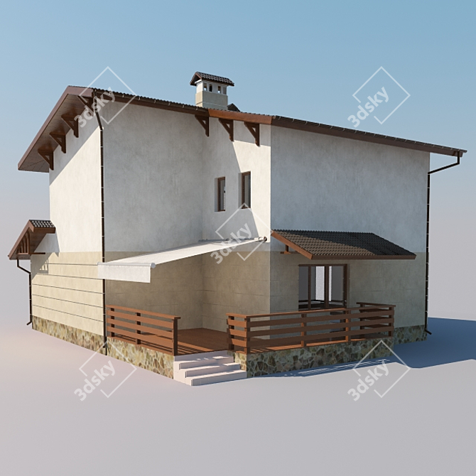 Modern Two-Storey House with Terrace and Garage 3D model image 3