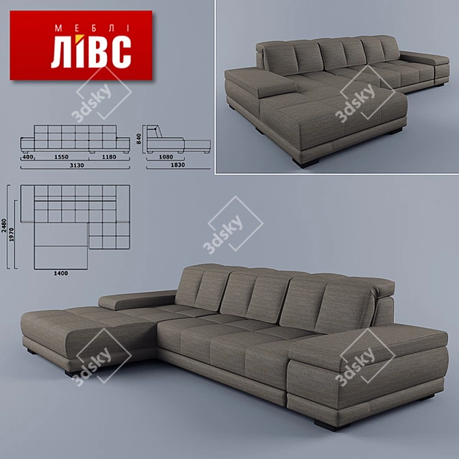 Elegant Palermo Sofa: Luxurious Comfort 3D model image 1