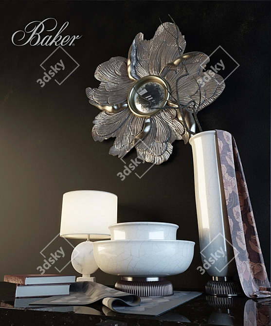 Elegant Petalo Mirror & Blanc Sculpte Lamp 3D model image 2