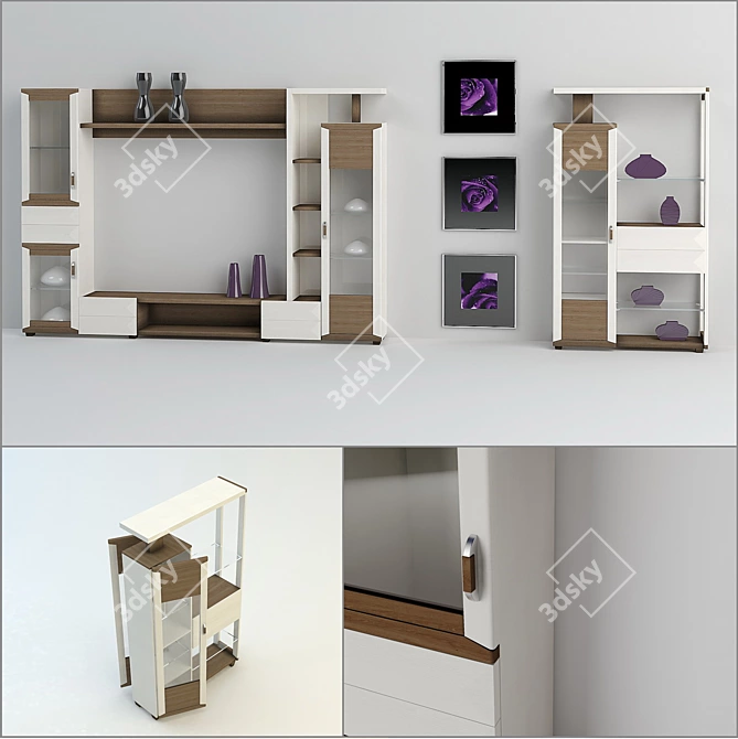 Wall-Mounted TV Display Cabinet 3D model image 1