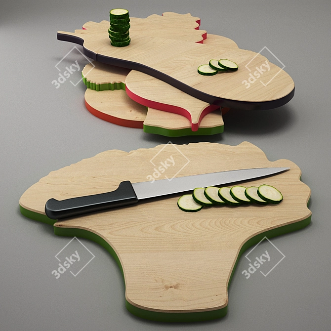 5 Wooden Veggie Cutting Boards 3D model image 1