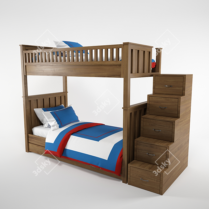 Stylish Pottery Barn Bunk Bed 3D model image 1