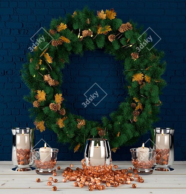 Festive Holiday Wreath 3D model image 1