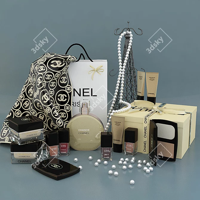 Chic Chanel Decor Set: Perfumes & Cosmetics 3D model image 1