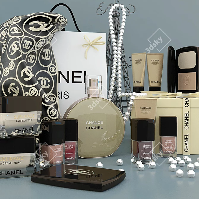 Chic Chanel Decor Set: Perfumes & Cosmetics 3D model image 2