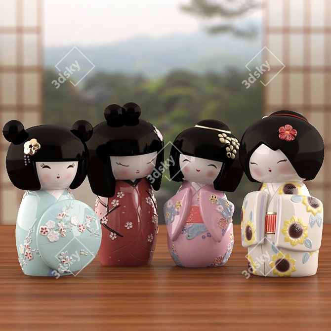 Traditional Japanese Kokeshi Doll: Handcrafted Lladro Collection 3D model image 1