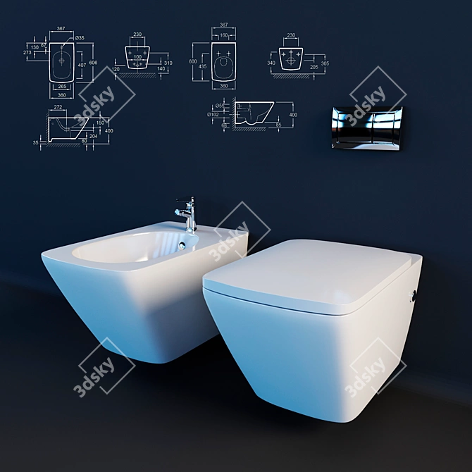 Escale Toilet and Bidet Set 3D model image 1