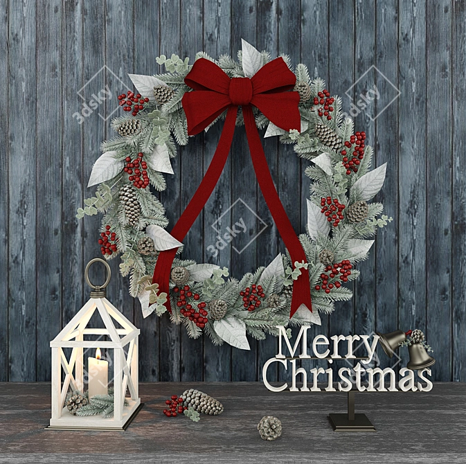 Festive Christmas Wreath Set 3D model image 1