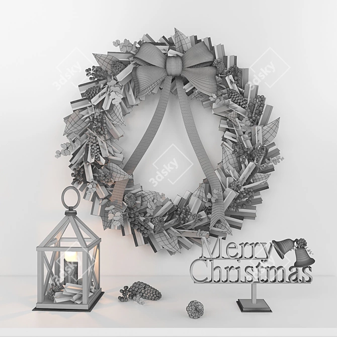 Festive Christmas Wreath Set 3D model image 2