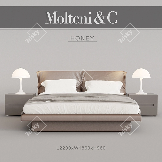 Majestic Honey Wood Bed 3D model image 1