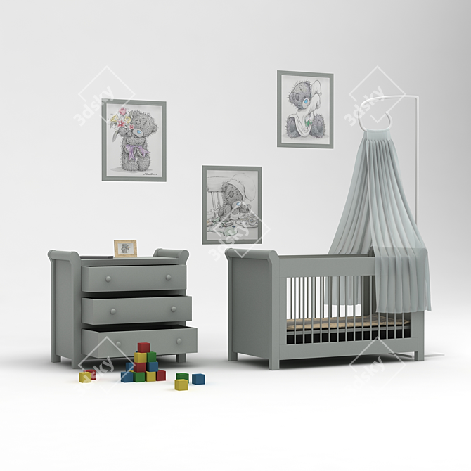 Tartine et Chocolat Children's Furniture Set - Complete with Textures 3D model image 2