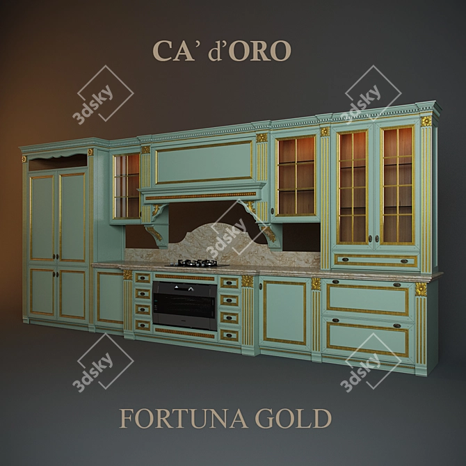 Luxury Fortuna Gold Kitchen 3D model image 1