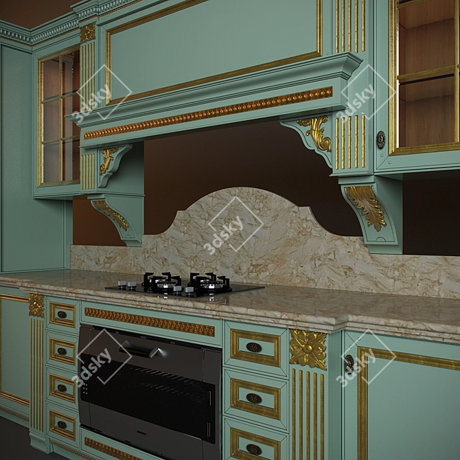 Luxury Fortuna Gold Kitchen 3D model image 2