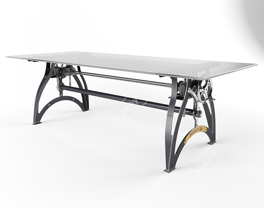 Vintage Industrial Loft Crank Table 3D model image 2