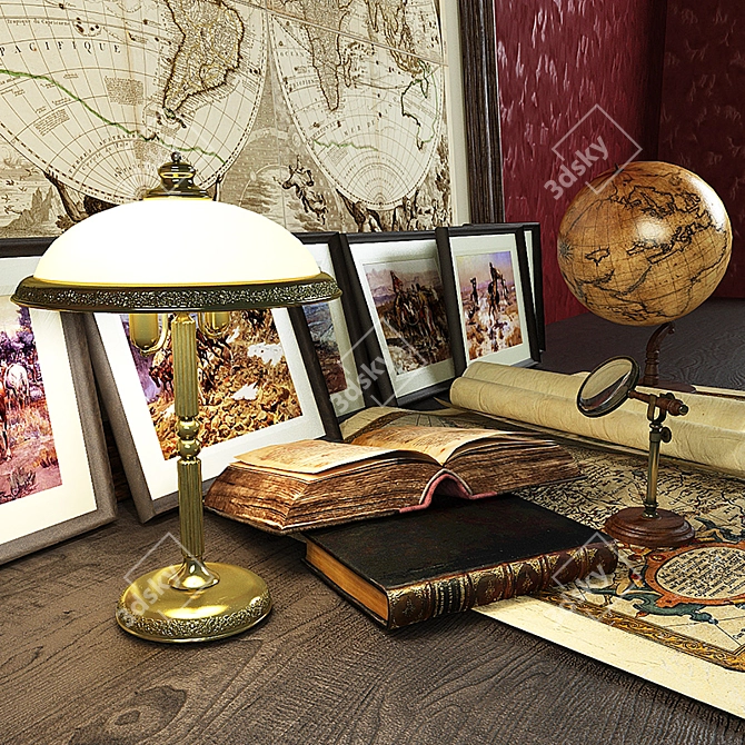 Globetrotter's Decorative Set: Books, Maps, and More! 3D model image 3