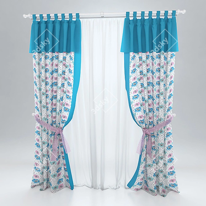 Colorful Kids' Curtain with Tiebacks 3D model image 1