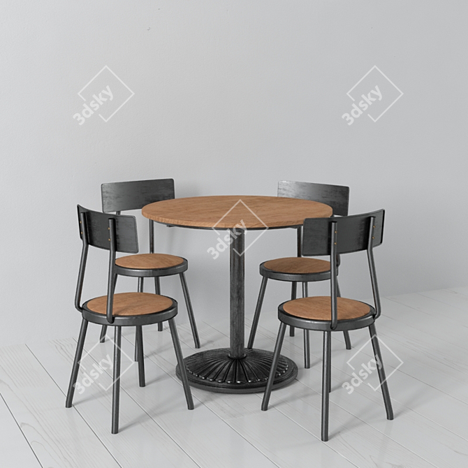 Modern Wood and Metal Dining Set 3D model image 1