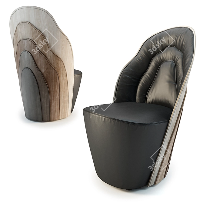 Contoured Wood Armchair 3D model image 1