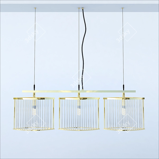 Stylish Stilio 3-Light Brass Ceiling Fixture 3D model image 1