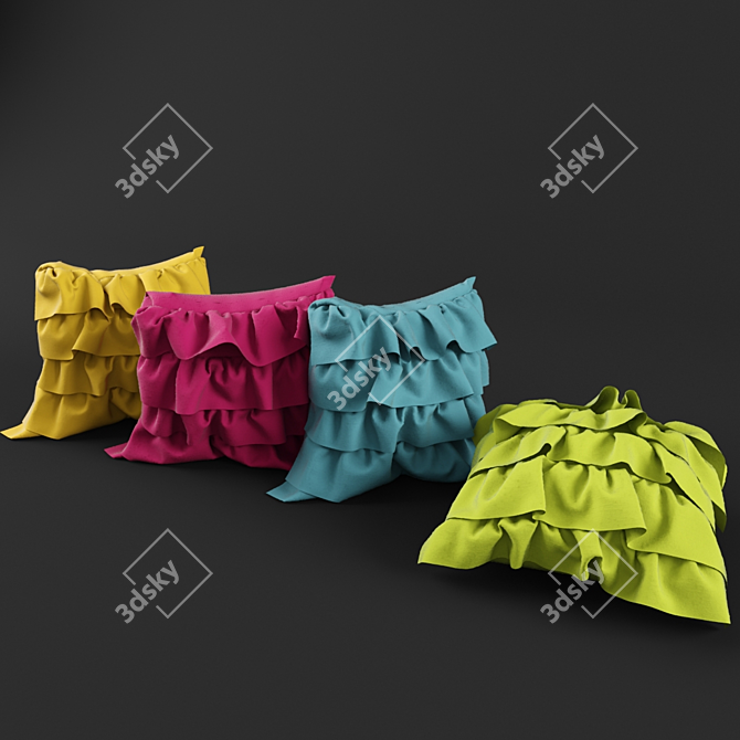 Vibrant Ruffled Pillows 3D model image 2
