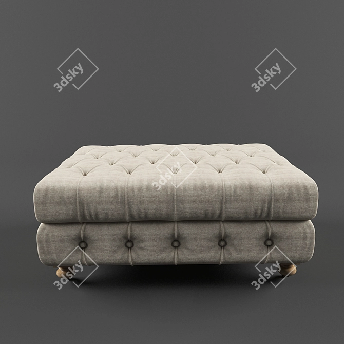 Vintage English Chesterfield Style Restored Ottoman 3D model image 1