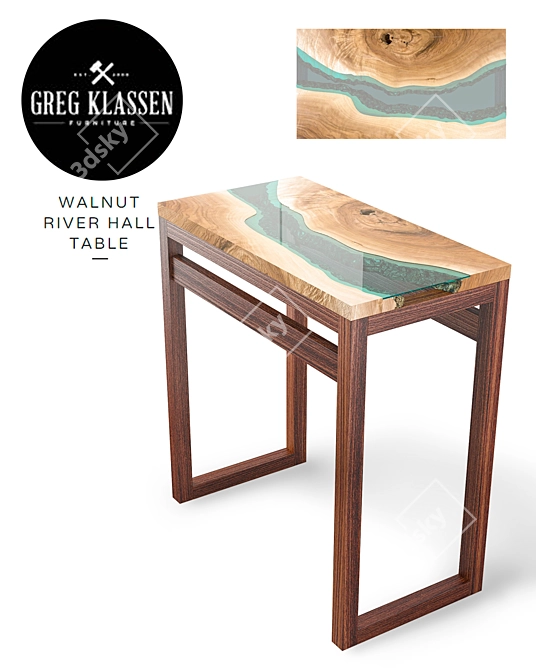 Elegant Walnut River Hall Table 3D model image 1