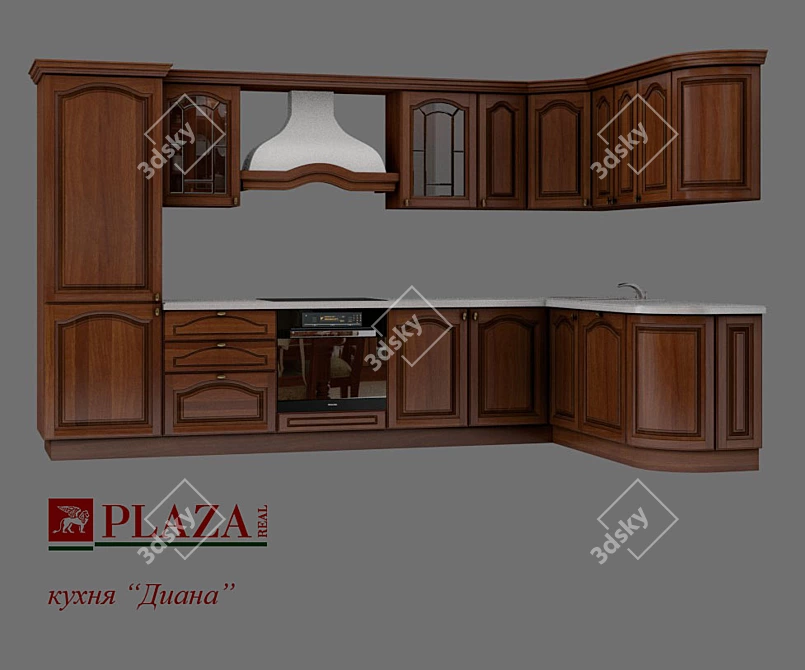 Title: Vintage French Walnut Kitchen 3D model image 1