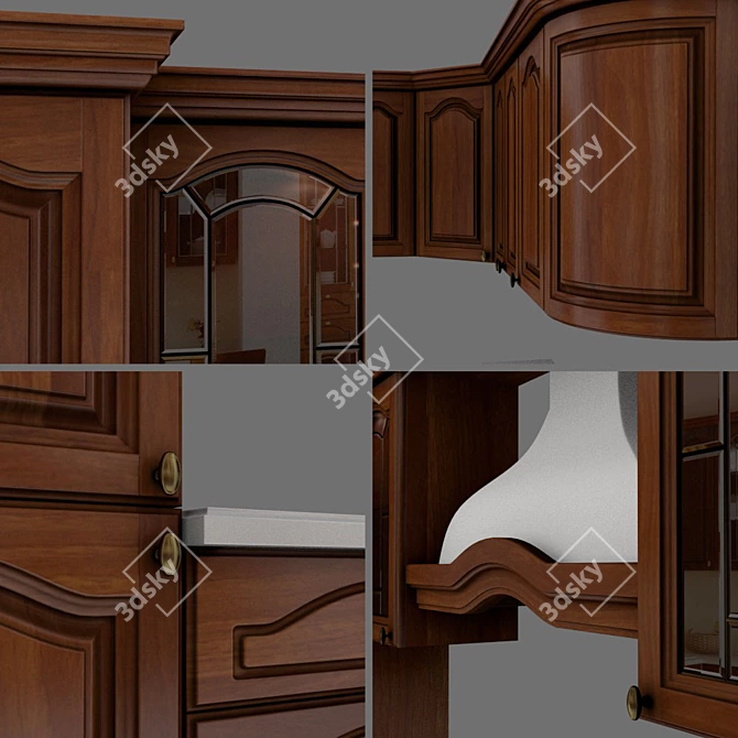 Title: Vintage French Walnut Kitchen 3D model image 2