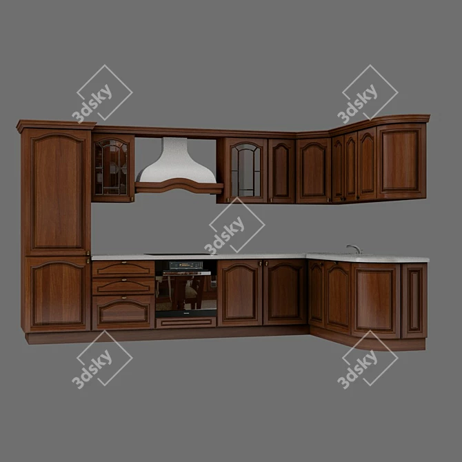 Title: Vintage French Walnut Kitchen 3D model image 3