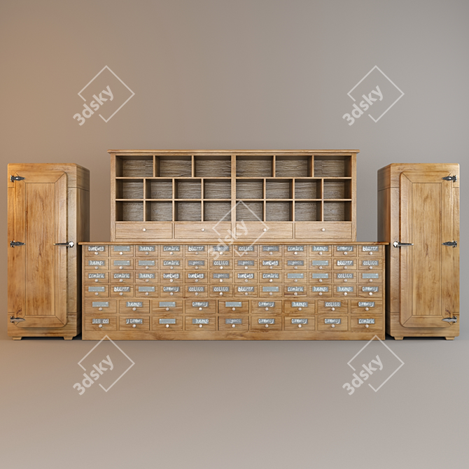 Vintage Industrial Chest of Drawers 3D model image 1
