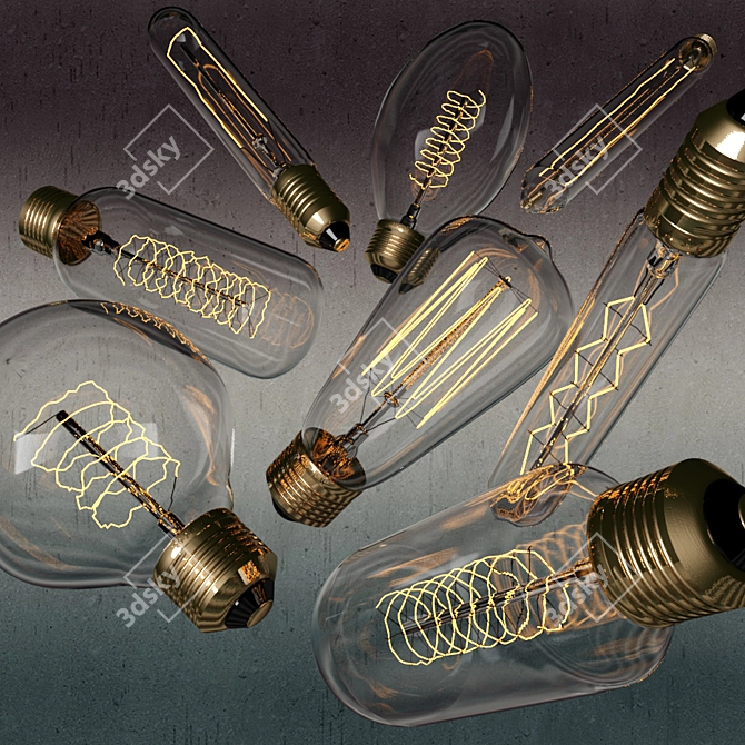 Vintage Bulb Set - 8 Unique Antique Light Bulbs 3D model image 2