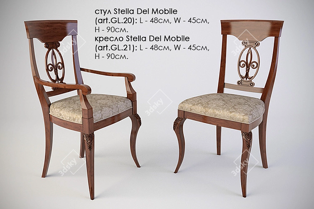 Stella Del Mobile Table & Chairs Set 3D model image 2