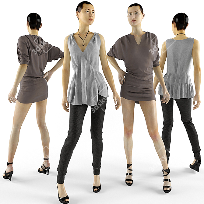 Sleek Female Mannequins Set 3D model image 1