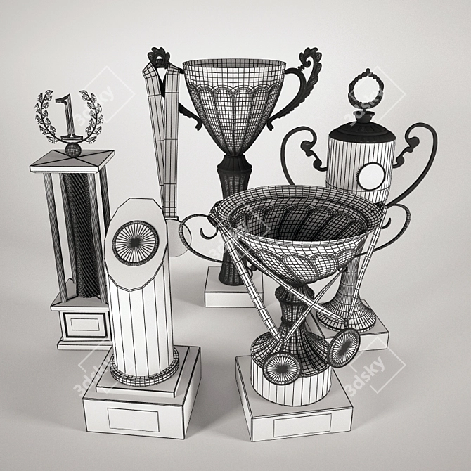 Victory Rewards Set: Cups & Medals 3D model image 2