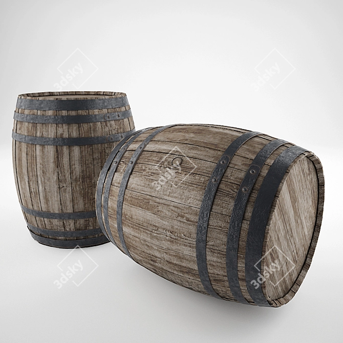 Rustic Wooden Barrel 3D model image 1