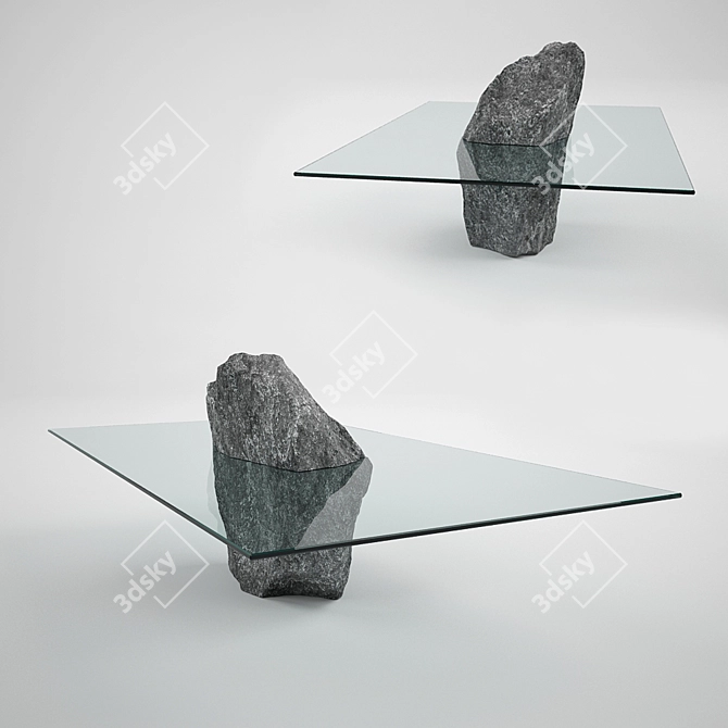 Title: Serenity Stone: Minimalistic Glass and Stone Table 3D model image 1