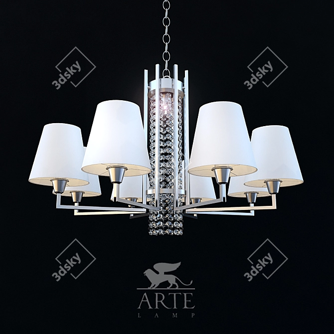 Padova Chrome Chandelier with White Fabric Shade & Crystal Accents 3D model image 1