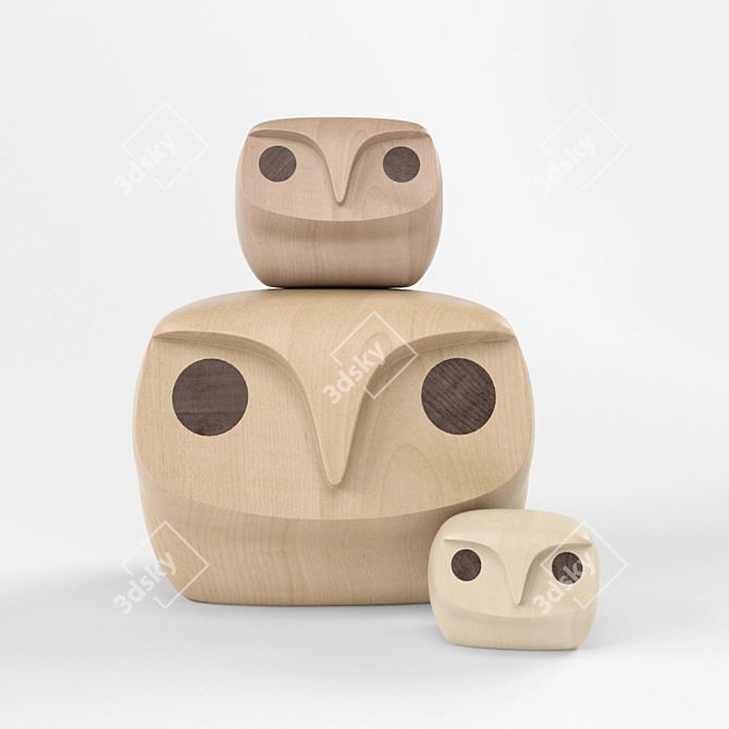 Rustic Owl Wood Sculpture 3D model image 1