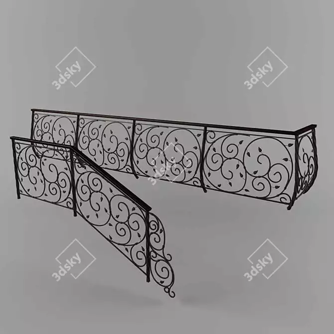Elegant Wrought-Iron Balcony and Porch Fencing 3D model image 1