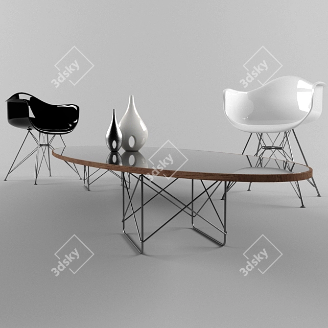 Elegant Wire Base Oval Table 3D model image 1