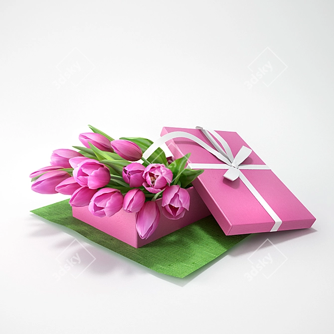 Blooming Surprise: Tulips in a Box 3D model image 1