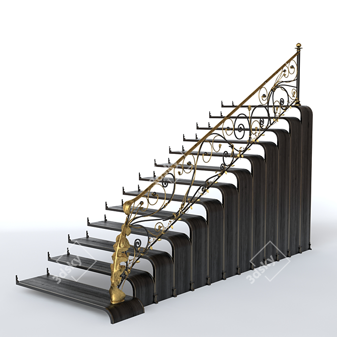 Elegant Iron Stair Guard 3D model image 1