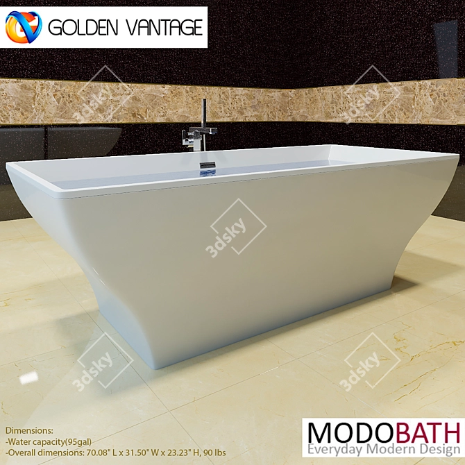 Contemporary White Acrylic Freestanding Bathtub 3D model image 1