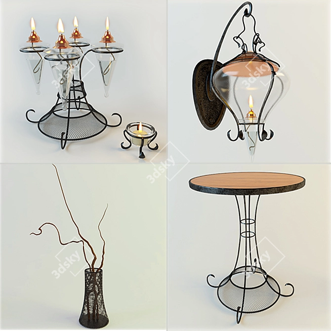 Elegant Metal and Glass Decor Set 3D model image 2