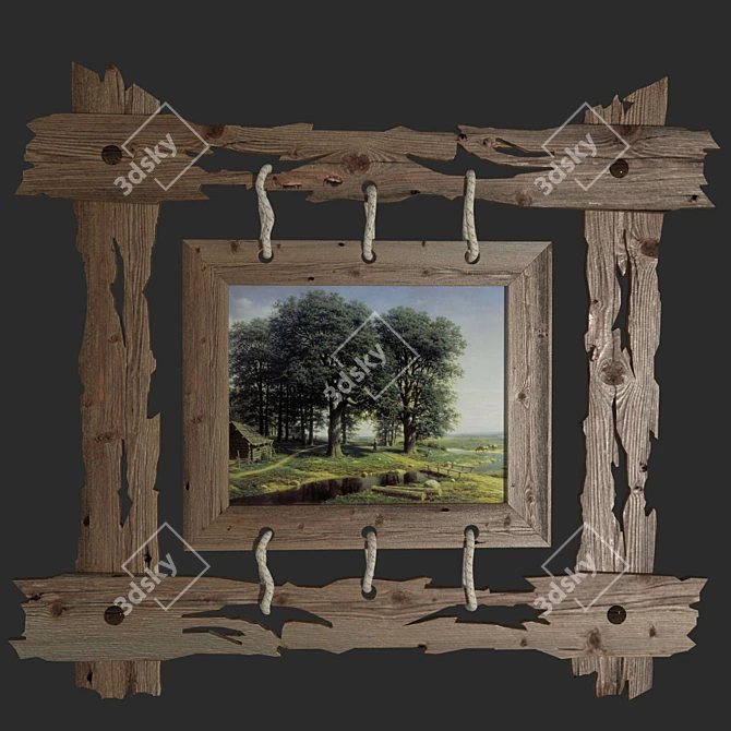 Antique Double Wooden Framed Painting 3D model image 2