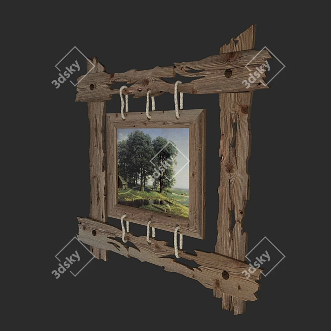 Antique Double Wooden Framed Painting 3D model image 3