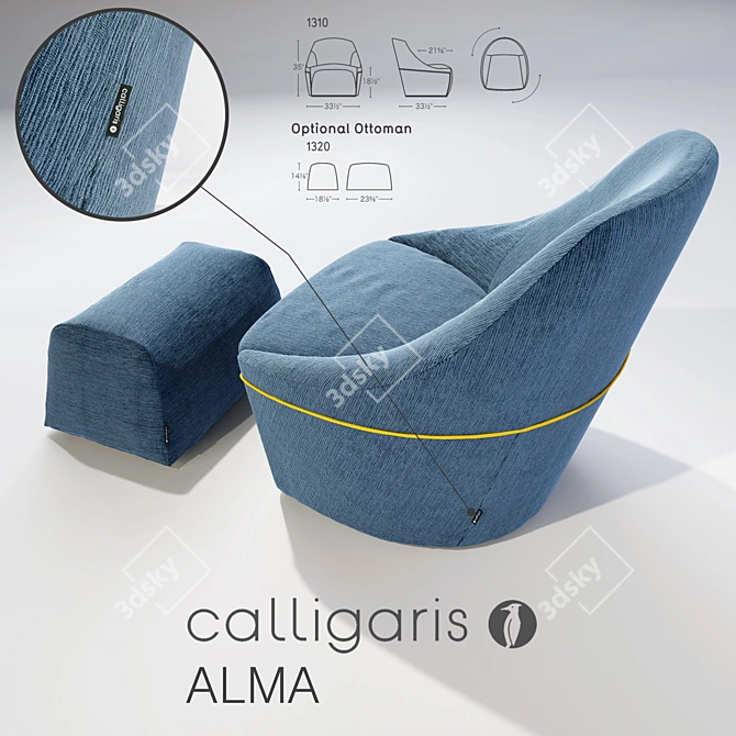 Calligaris ALMA: Stylish Chair & Ottoman 3D model image 2