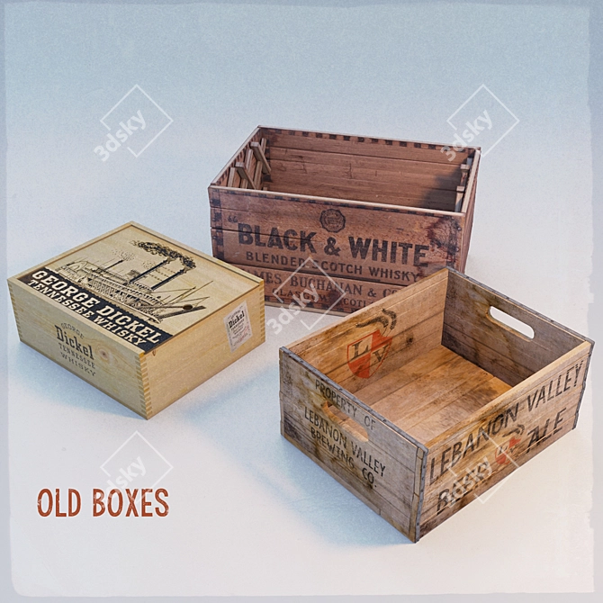 Title: Vintage Whisky and Beer Crates 3D model image 1