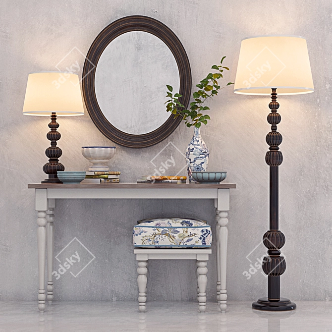 Elegant Vanity Set with Ottoman 3D model image 1