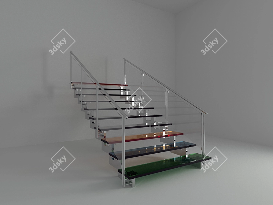 Sleek Glass Staircase 3D model image 2